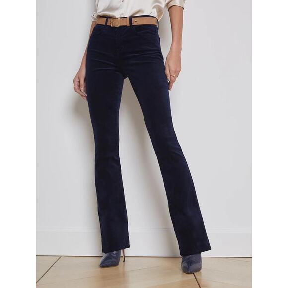 L'Agence Stevie Velvet Straight Leg Jeans in Dark Navy 26 - Picture 1 of 4